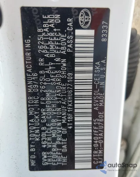 2017 Toyota Camry Le from USA, damaged, VIN 4T1BF1FKXHU677109